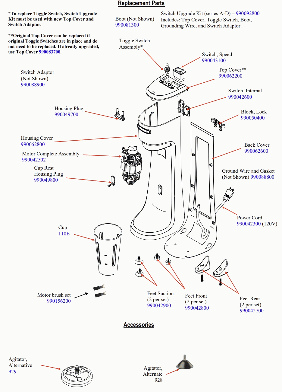 Diagram Diagram and Parts List for HMD200-DB-C  Hamilton Beach Drink Mixer